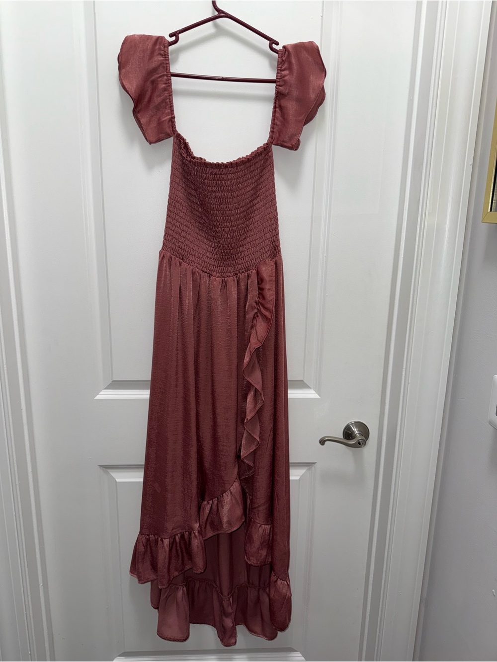 Altar’d State Ruffled Smocked Maxi Dress in Dusty Rose
